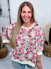 Raspberry Floral Print Short Sleeve Corduroy Top With Open Seams - Whiskey Skies - BIBI