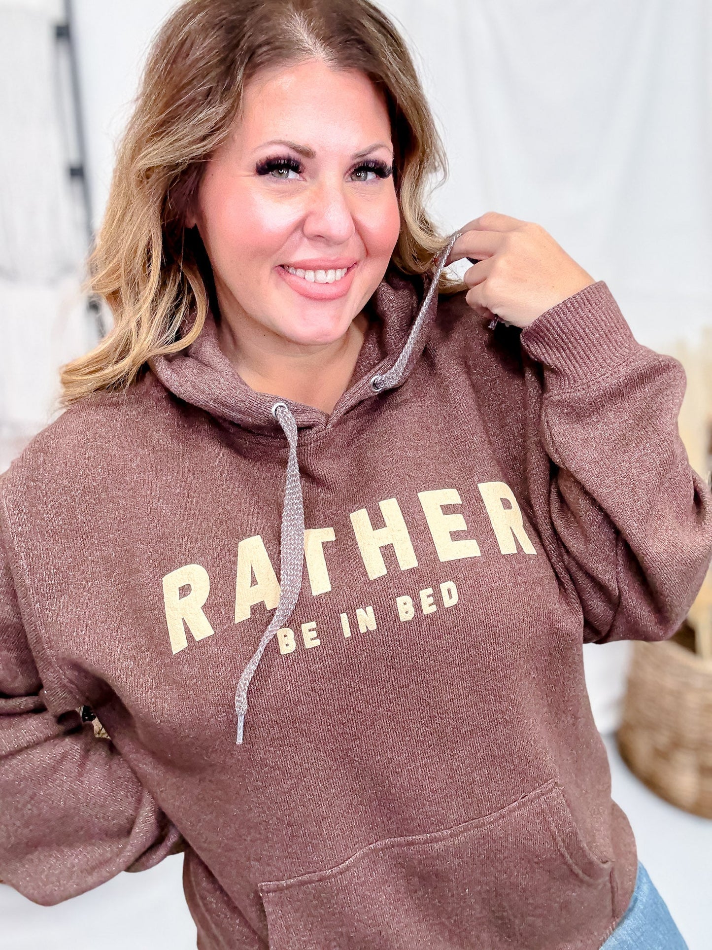 Rather Be In Bed Brown Knit Hoodie - Whiskey Skies - SOUTHERN BLISS COMPANY