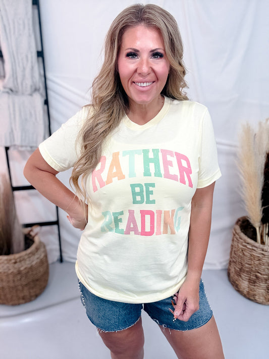 "Rather Be Reading" Pale Yellow Graphic Tee - Whiskey Skies - H+P WHOLESALE