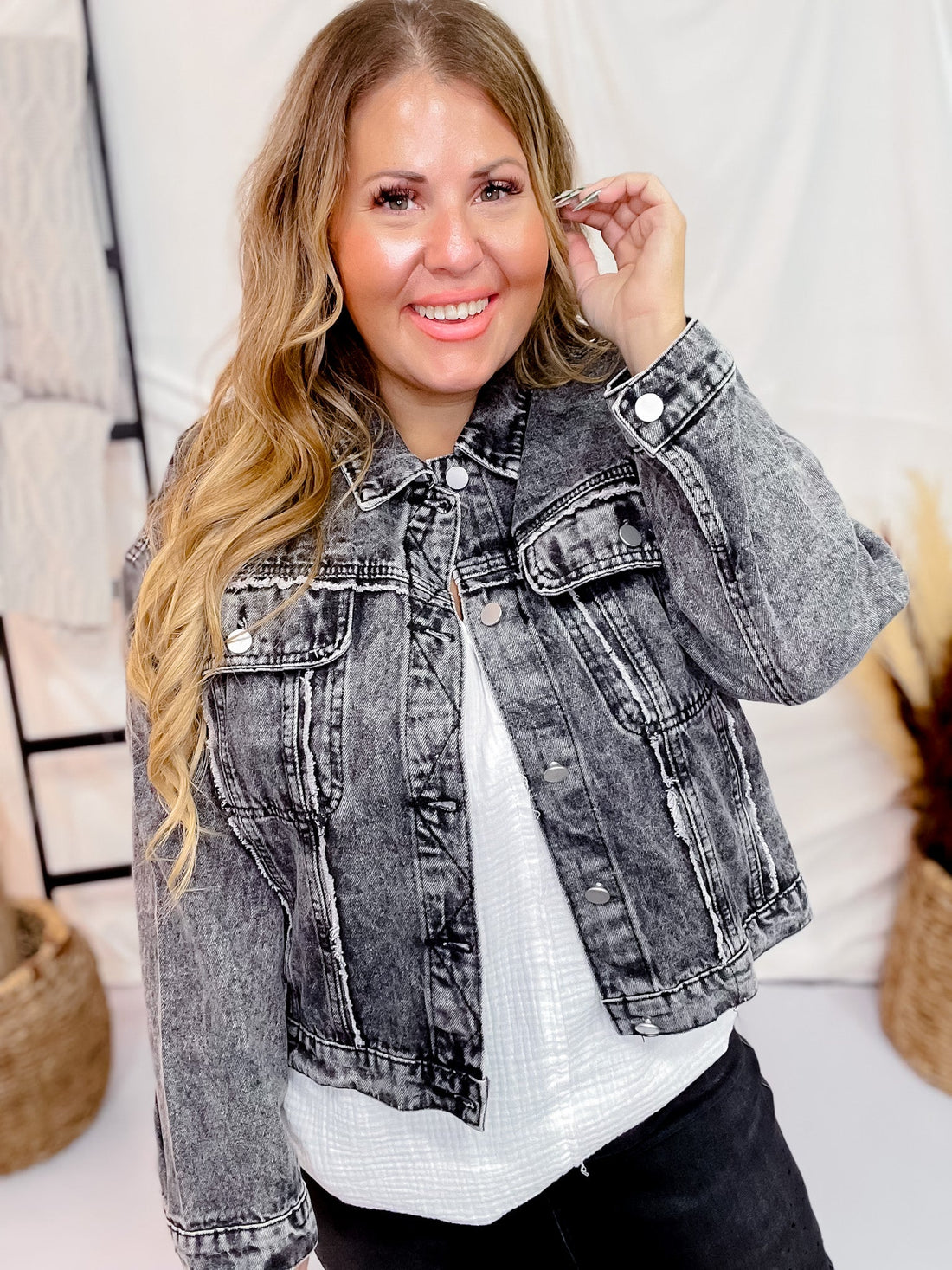 Raw Edge Charcoal Denim Jacket - Whiskey Skies - ANDREE BY UNIT