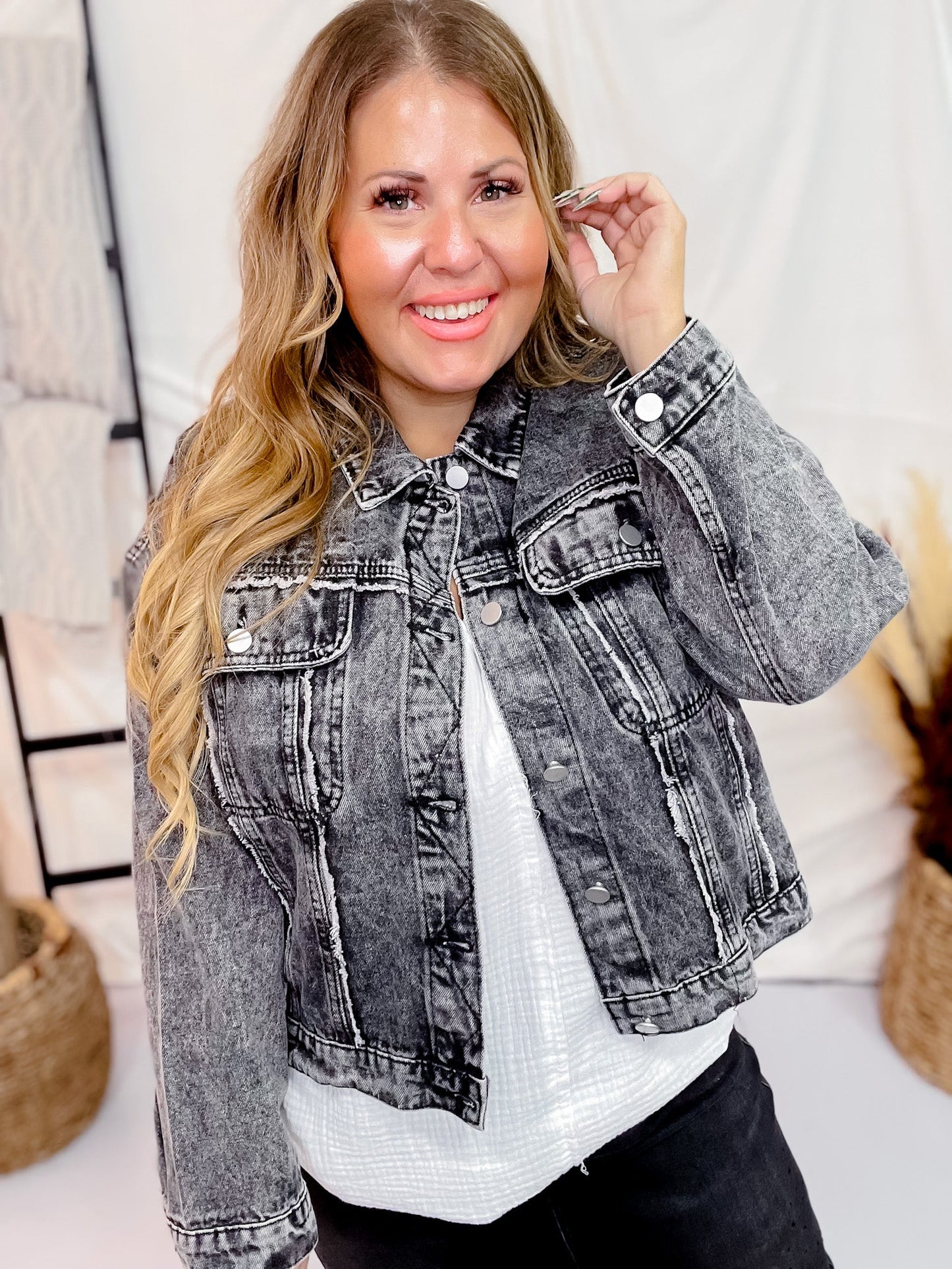 Raw Edge Charcoal Denim Jacket - Whiskey Skies - ANDREE BY UNIT