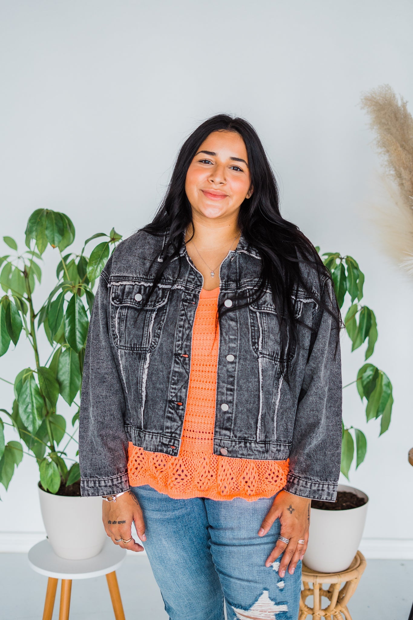 Raw Edge Charcoal Denim Jacket - Whiskey Skies - ANDREE BY UNIT