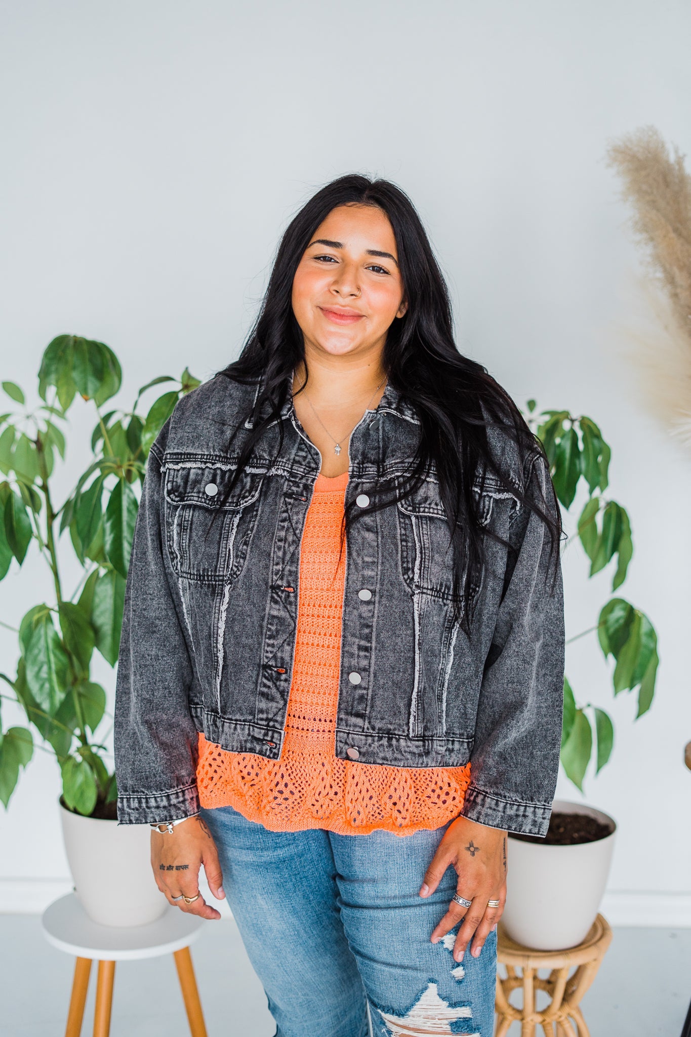 Raw Edge Charcoal Denim Jacket - Whiskey Skies - ANDREE BY UNIT