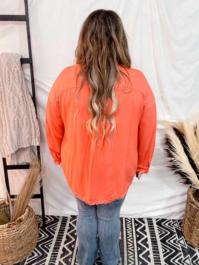 Raw Hem Long Sleeve Button Down - Whiskey Skies - WHITE BIRCH