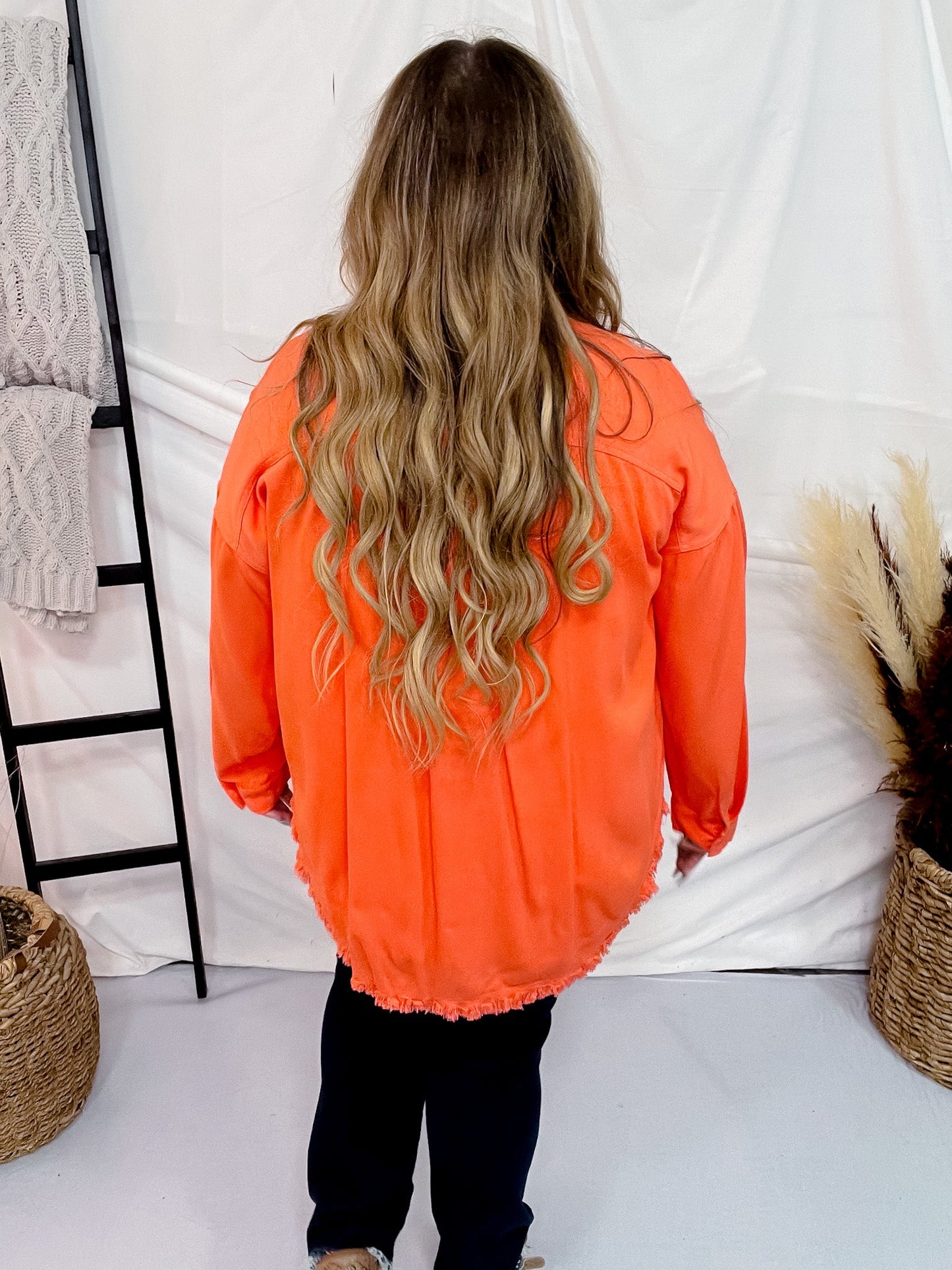 Raw Hem Long Sleeve Button Down - Whiskey Skies - WHITE BIRCH