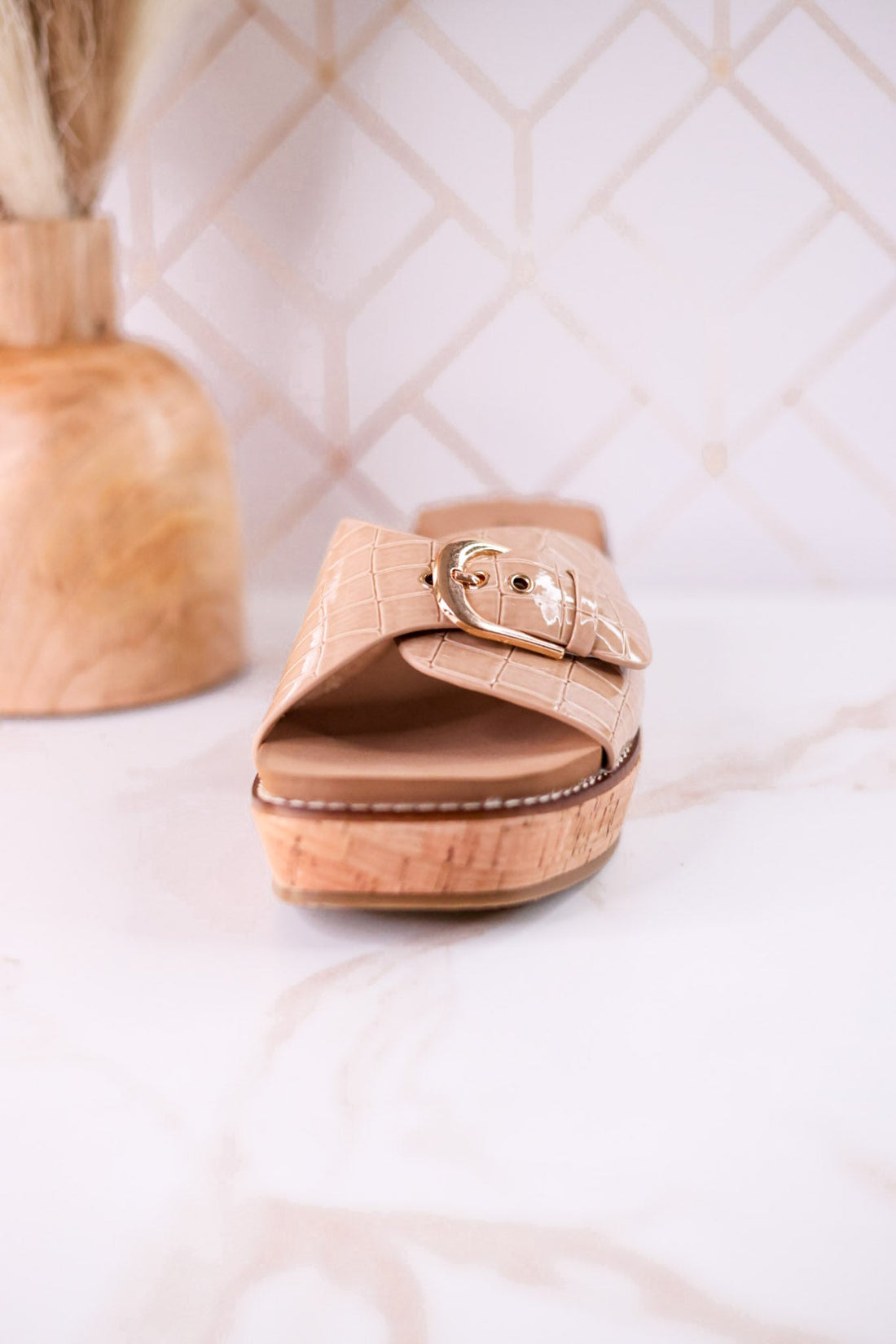 "Reality" Beige Crocodile Textured Sandals - Whiskey Skies - CORKYS FOOTWEAR