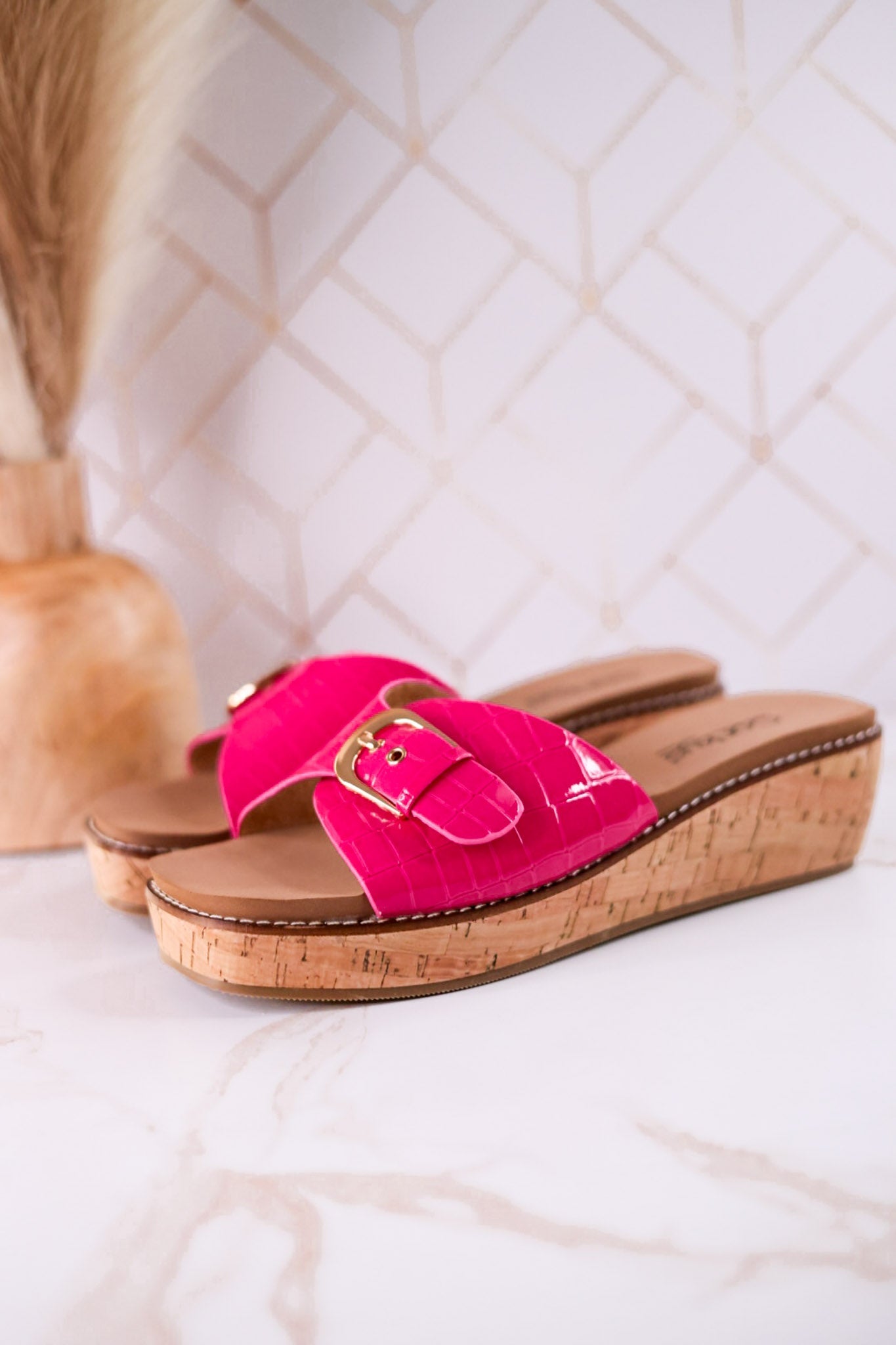 "Reality" Pink Crocodile Textured Sandals - Whiskey Skies - CORKYS FOOTWEAR
