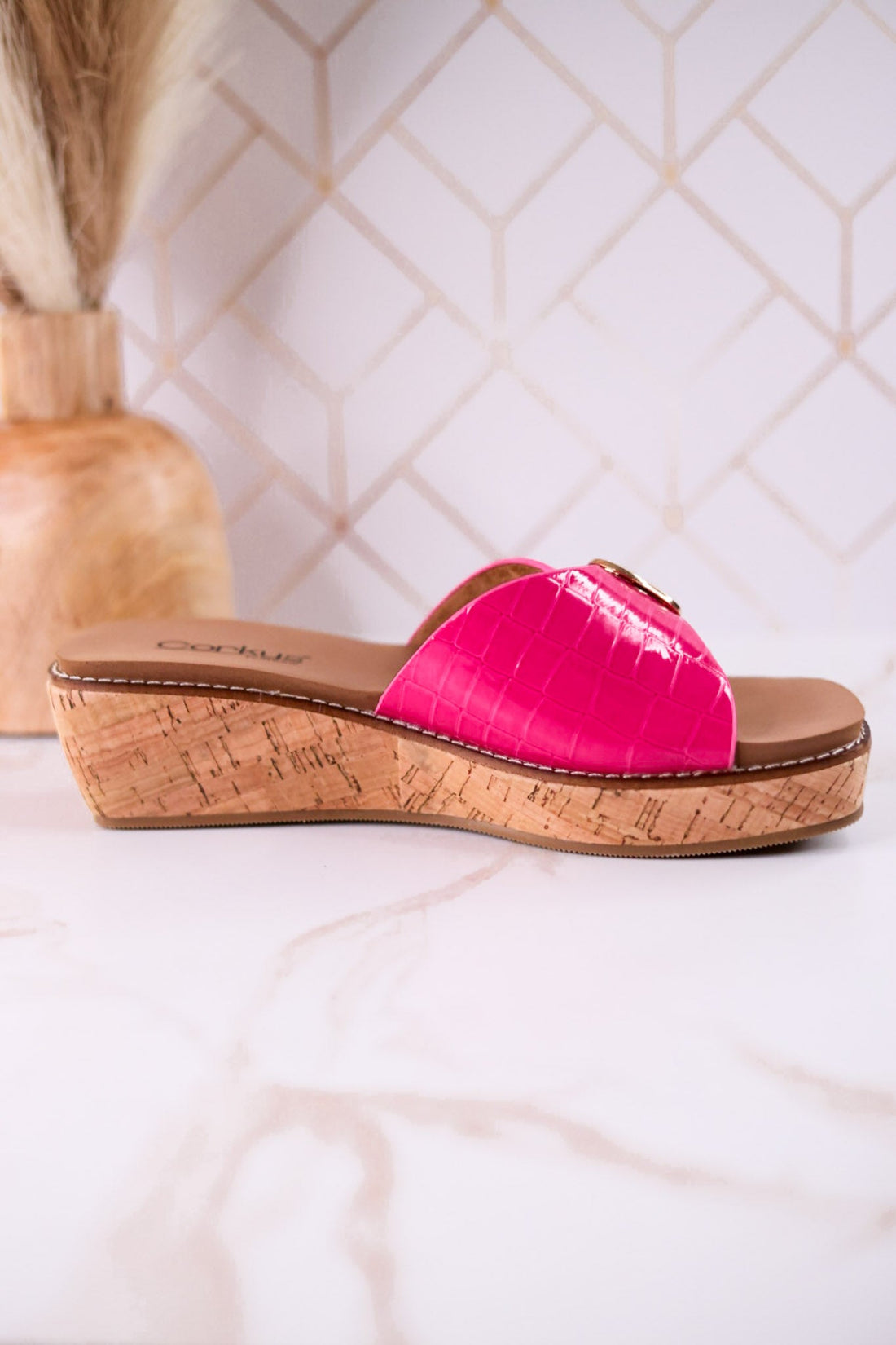 "Reality" Pink Crocodile Textured Sandals - Whiskey Skies - CORKYS FOOTWEAR