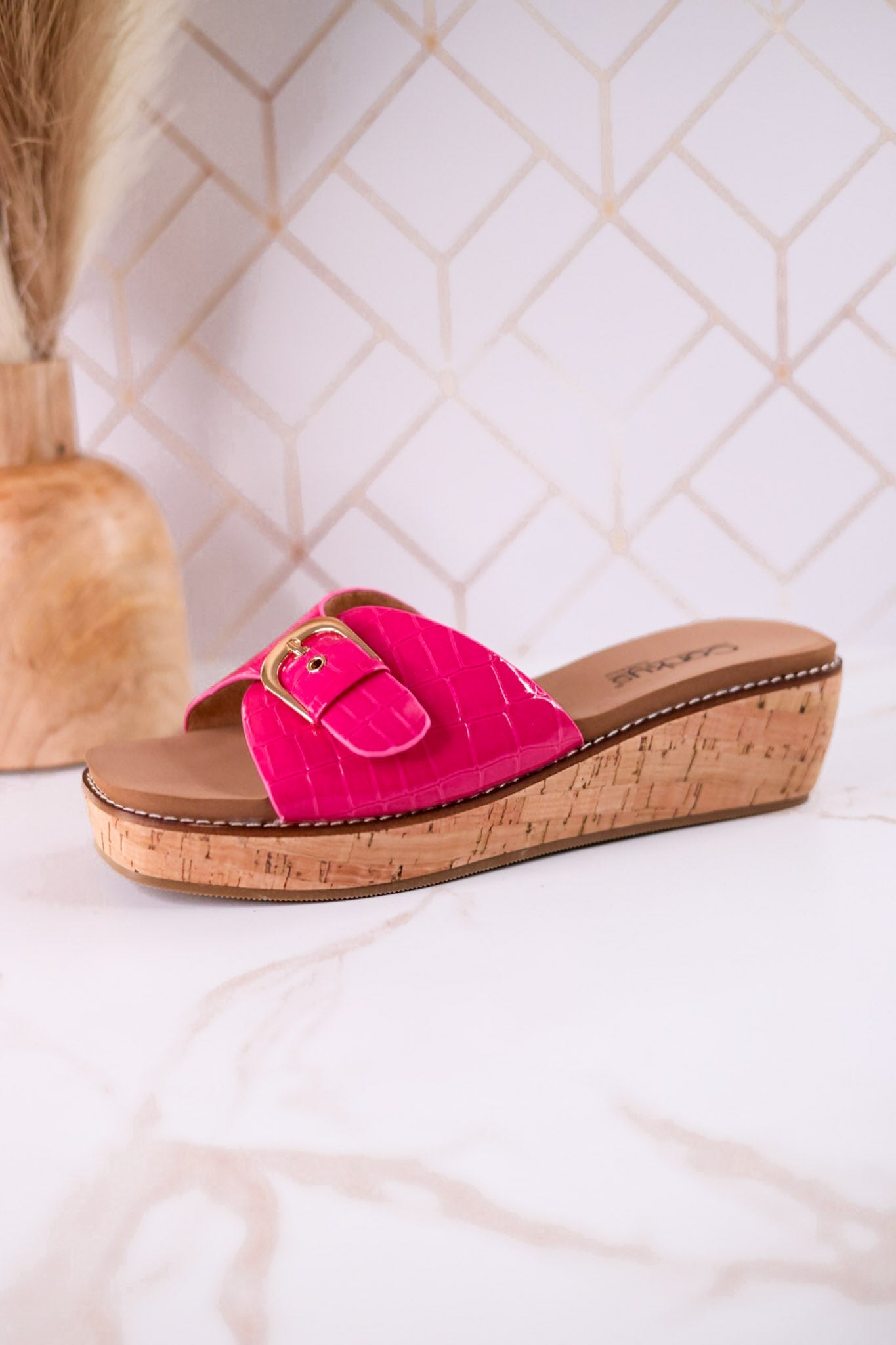 "Reality" Pink Crocodile Textured Sandals - Whiskey Skies - CORKYS FOOTWEAR