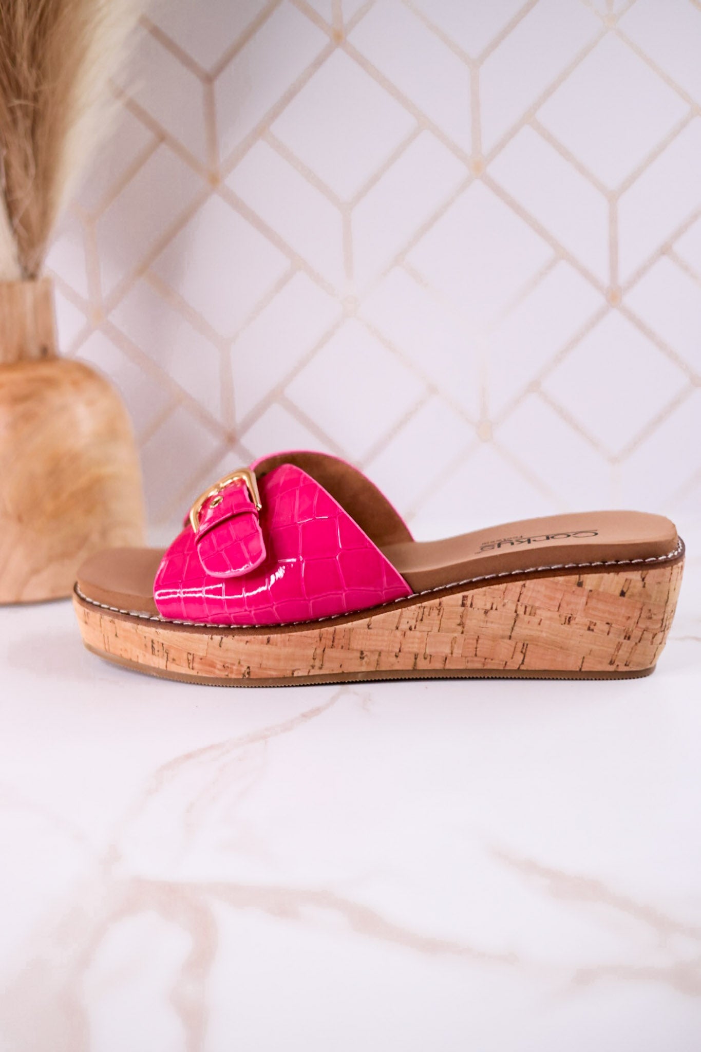 "Reality" Pink Crocodile Textured Sandals - Whiskey Skies - CORKYS FOOTWEAR