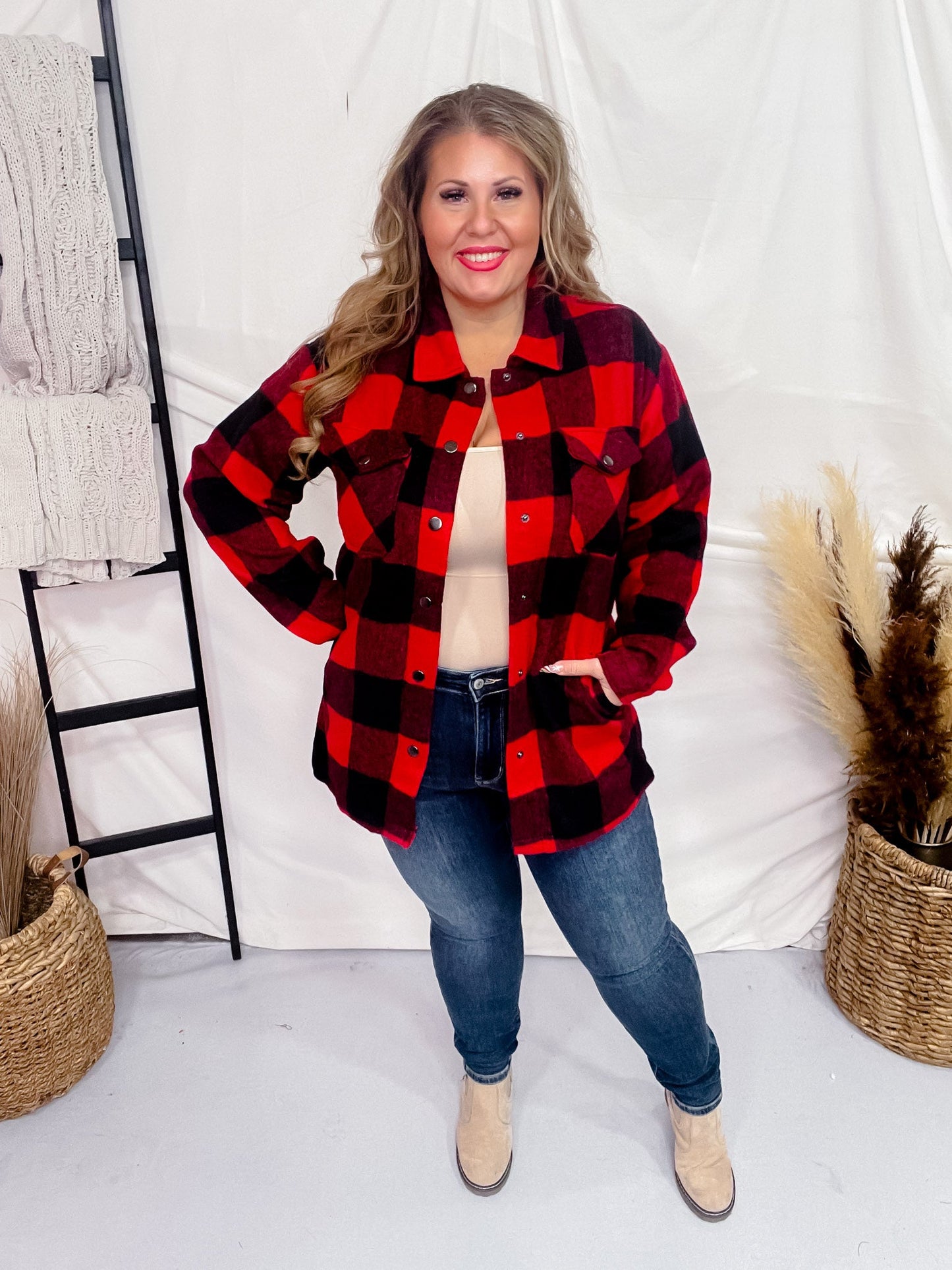 Red and Black Buffalo Plaid Shacket - Whiskey Skies - MICHELLE MAE