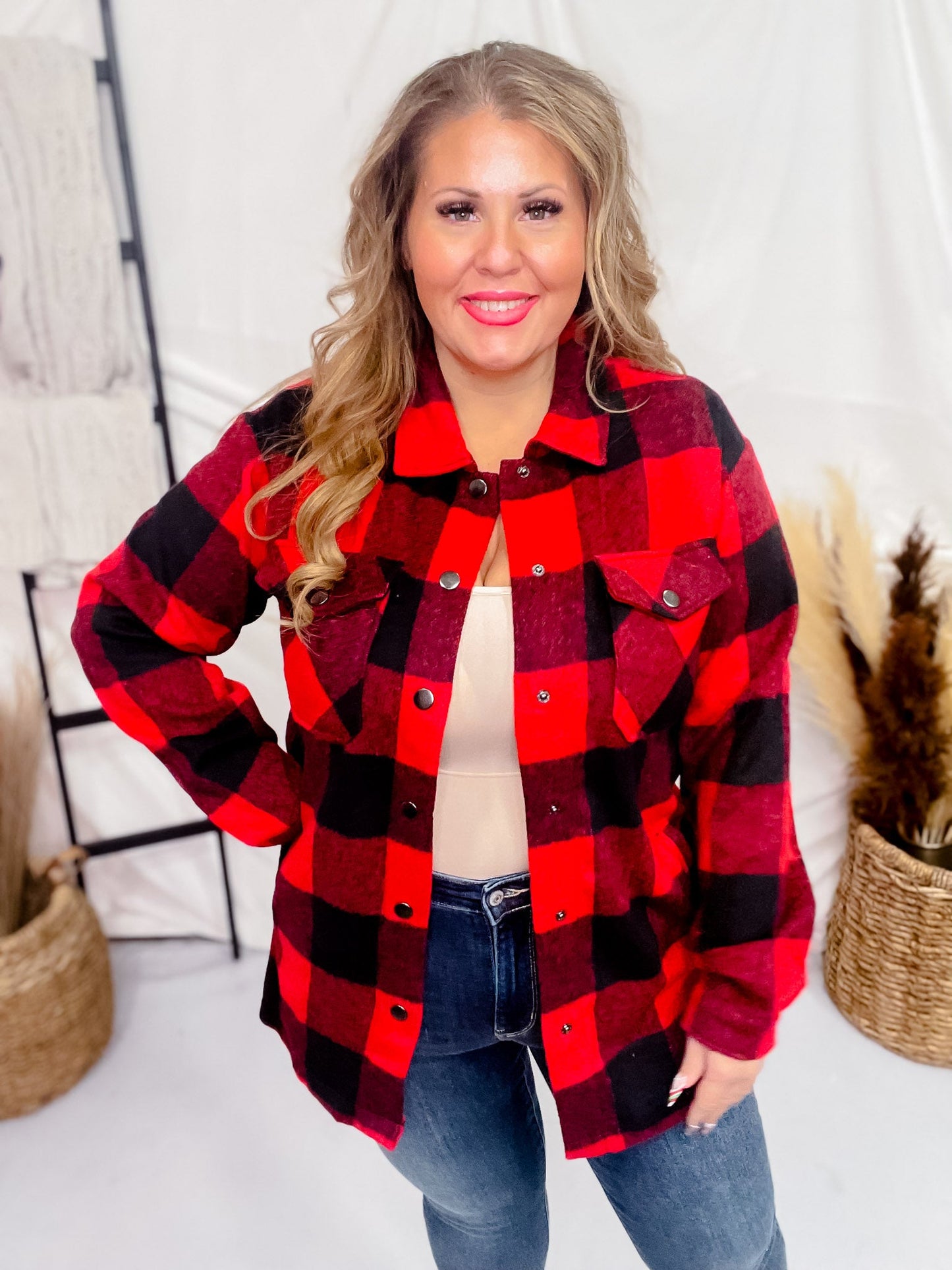 Red and Black Buffalo Plaid Shacket - Whiskey Skies - MICHELLE MAE