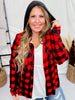 Red and Black Plaid Button Down Top with Hood - Whiskey Skies - DNA COUTURE