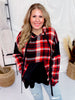 Red and Black Plaid Colorblock Hoodie - Whiskey Skies - WHITE BIRCH