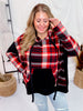 Red and Black Plaid Colorblock Hoodie - Whiskey Skies - WHITE BIRCH