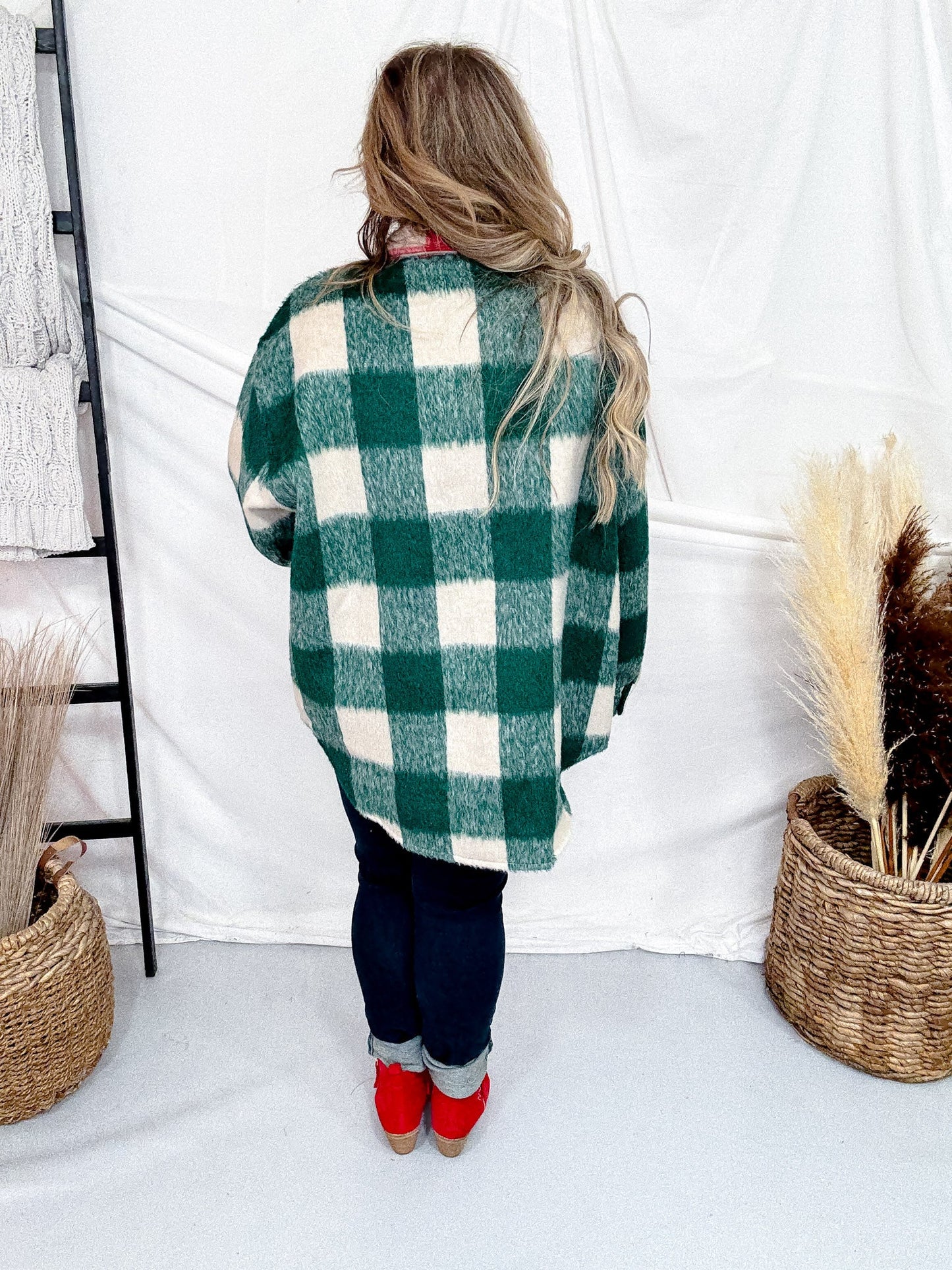 Red and Green Plaid Shacket with Chest Pocket - Whiskey Skies - DAVI & DANI