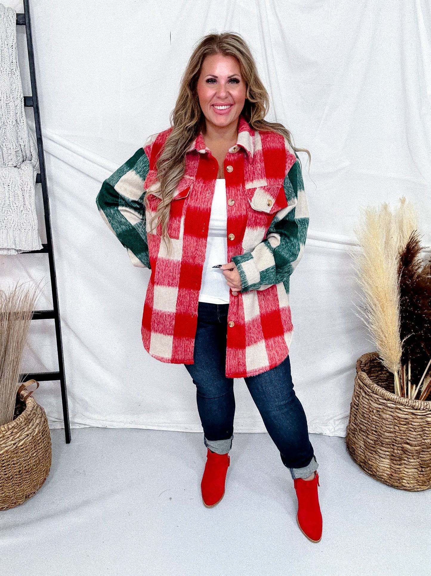 Red and Green Plaid Shacket with Chest Pocket - Whiskey Skies - DAVI & DANI
