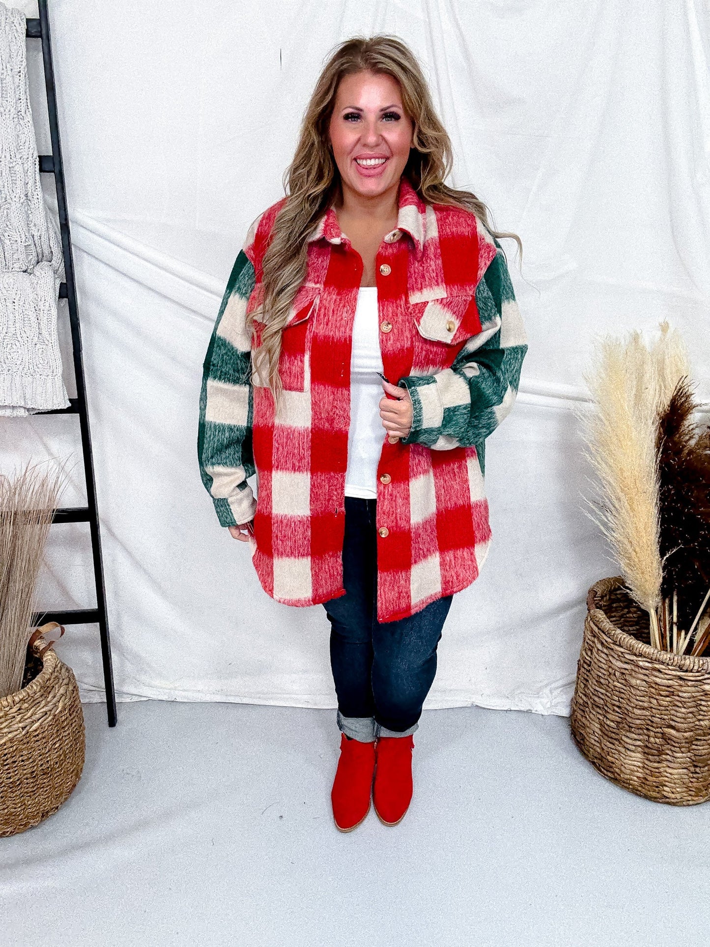 Red and Green Plaid Shacket with Chest Pocket - Whiskey Skies - DAVI & DANI