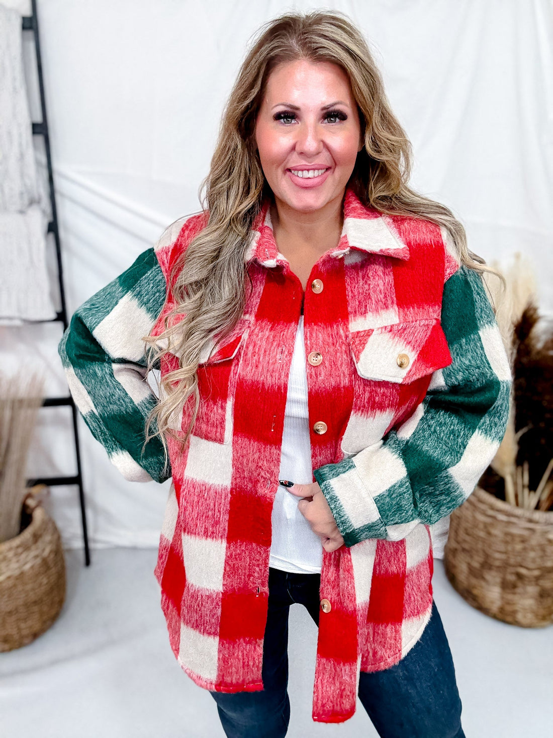 Red and Green Plaid Shacket with Chest Pocket - Whiskey Skies - DAVI & DANI