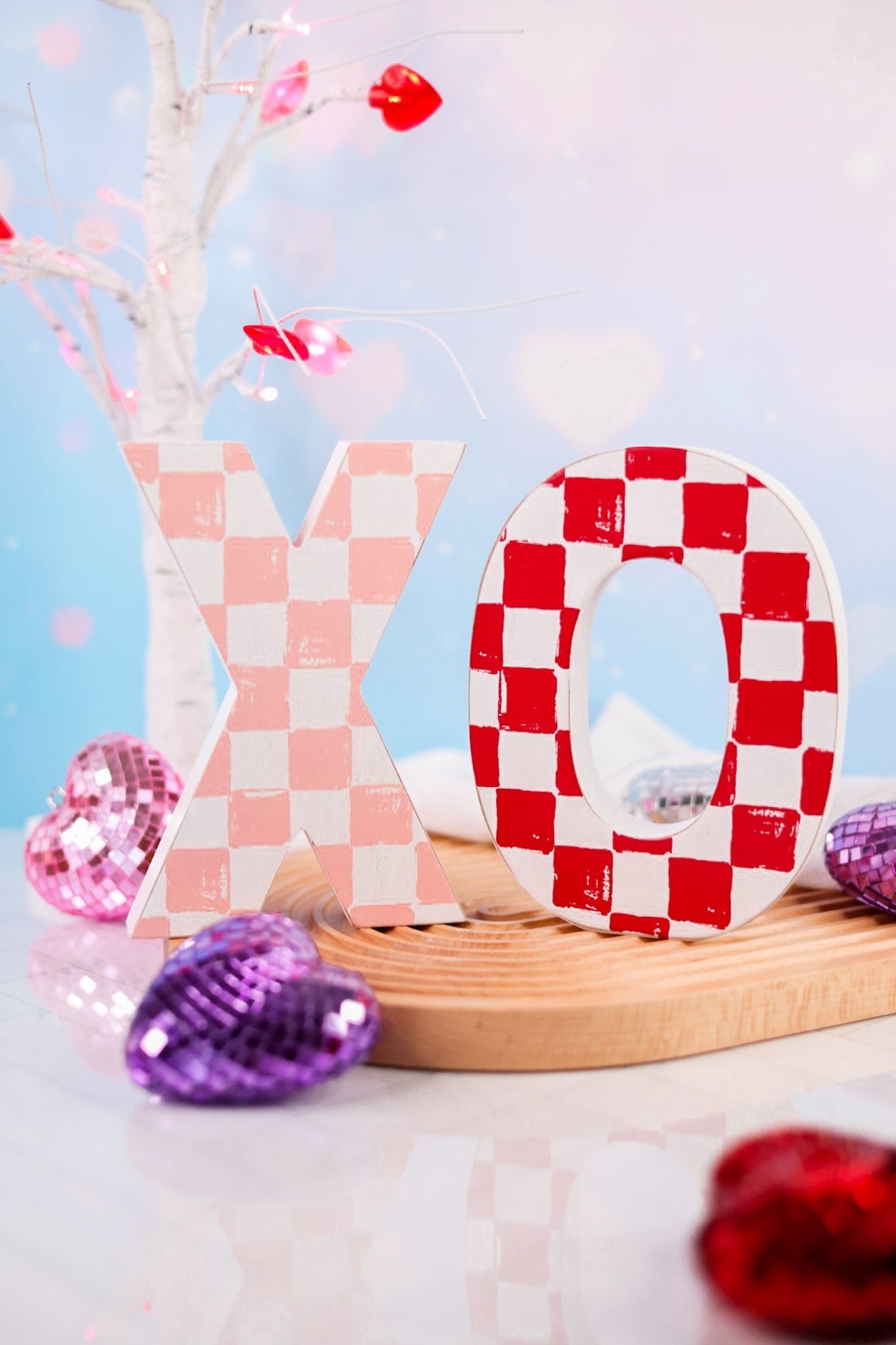 Red and Pink Checkered "XO" Wood Cutouts - Whiskey Skies - ADAMS & CO