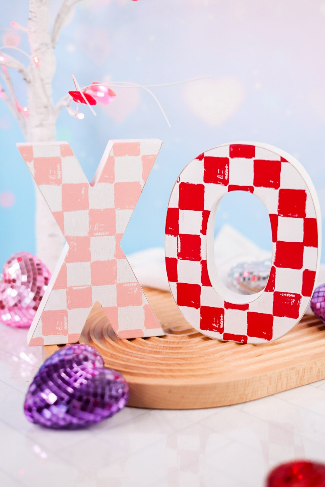 Red and Pink Checkered "XO" Wood Cutouts - Whiskey Skies - ADAMS & CO