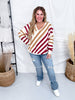Red and Tan Diagonal Striped V - Neck Sweater - Whiskey Skies - JNNA