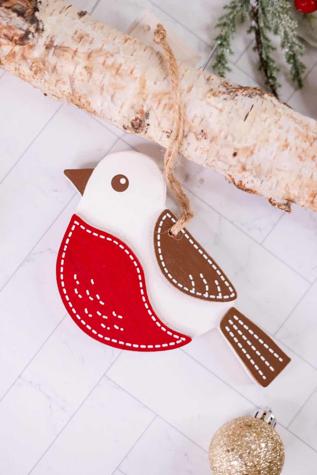 Red and White Bird Wooden Christmas Ornament - Whiskey Skies - ADAMS & CO