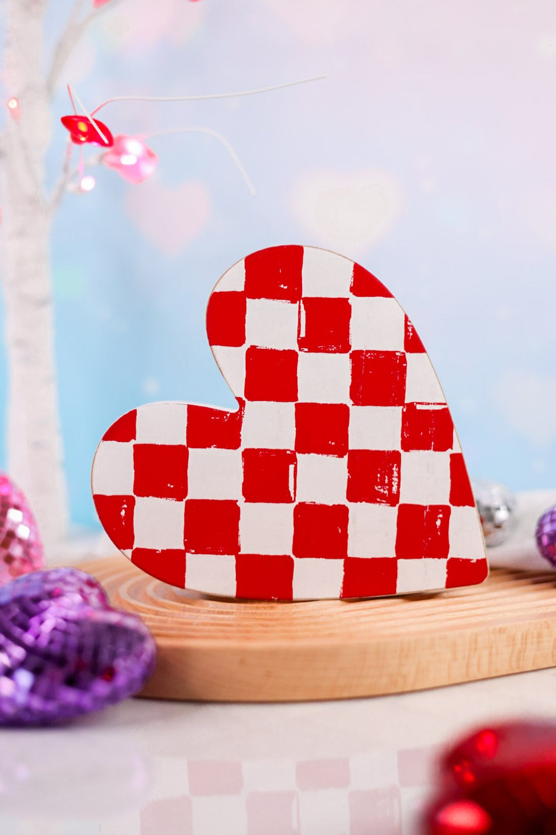 Red and White Checkered Wooden Heart Cutout - Whiskey Skies - ADAMS & CO