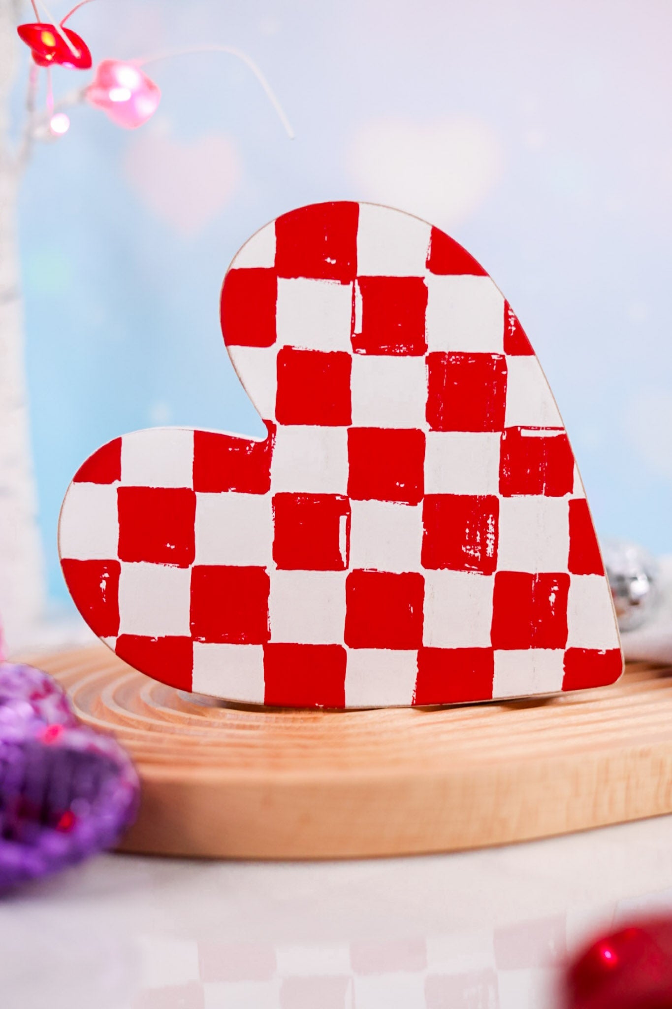 Red and White Checkered Wooden Heart Cutout - Whiskey Skies - ADAMS & CO