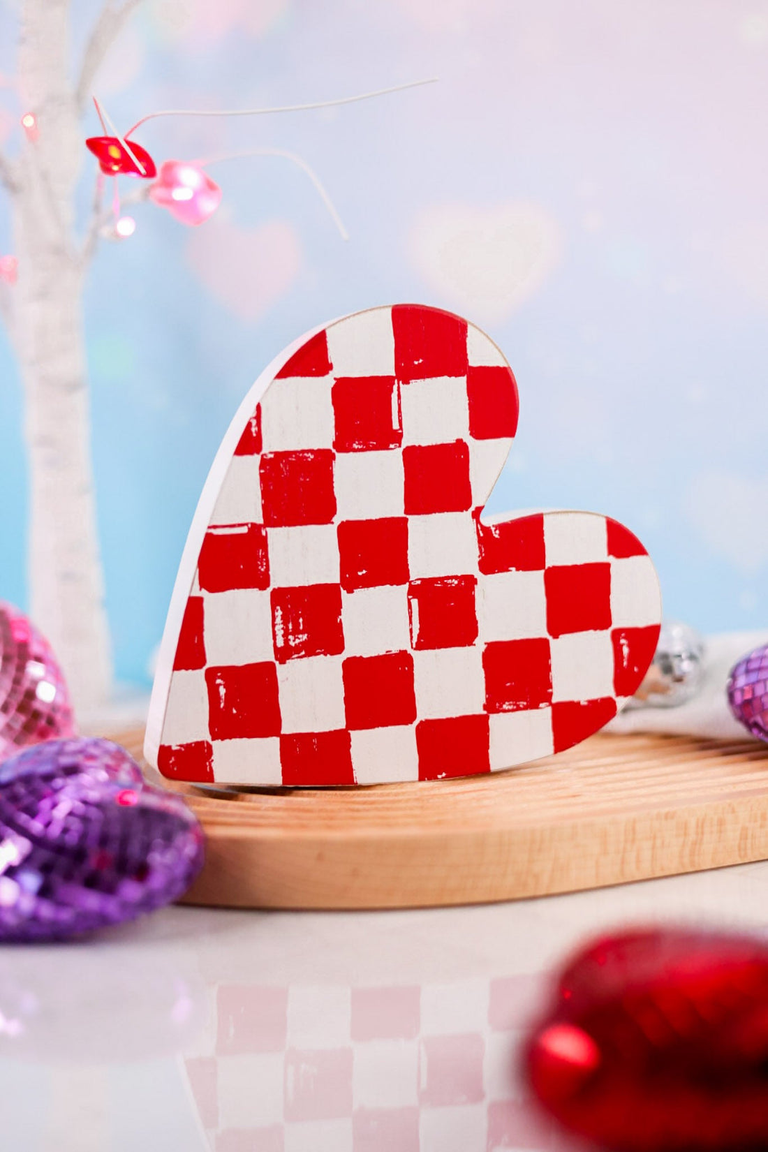 Red and White Checkered Wooden Heart Cutout - Whiskey Skies - ADAMS & CO