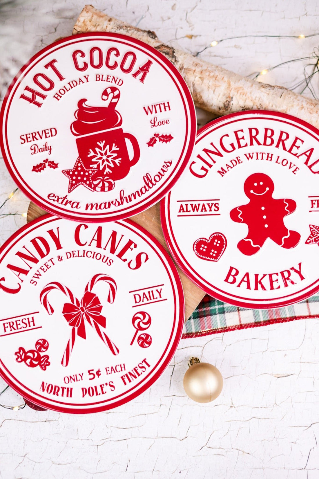 Red and White Round Holiday Treat Signs (3 Styles) - Whiskey Skies - SPECIAL T IMPORTS INC