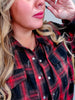Red & Black Long Sleeve Plaid Button Down Top - Whiskey Skies - WHITE BIRCH