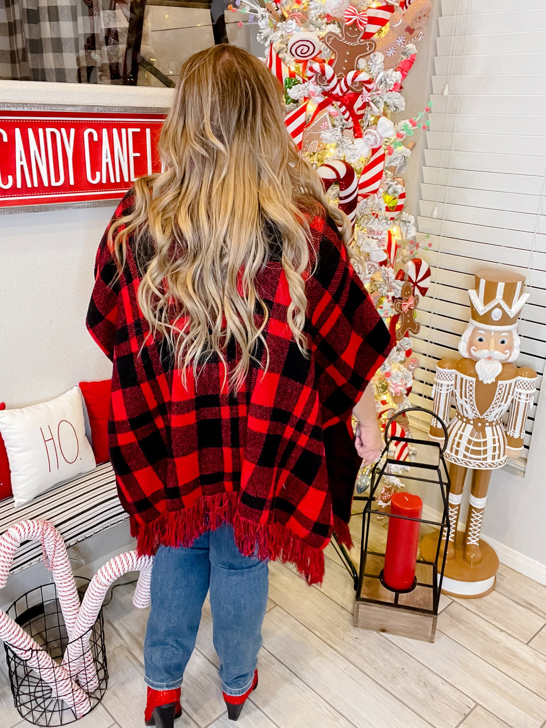 Red & Black Plaid Poncho - Whiskey Skies - KORI AMERICA