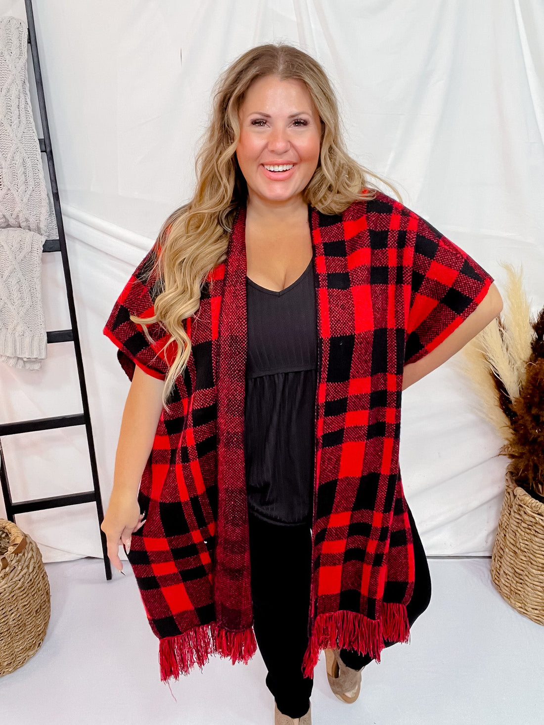 Red & Black Plaid Poncho - Whiskey Skies - KORI AMERICA