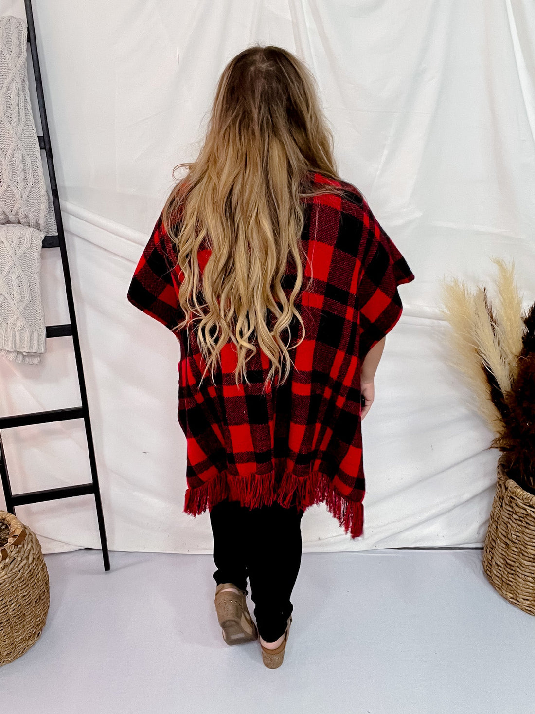 Red & Black Plaid Poncho - Whiskey Skies - KORI AMERICA