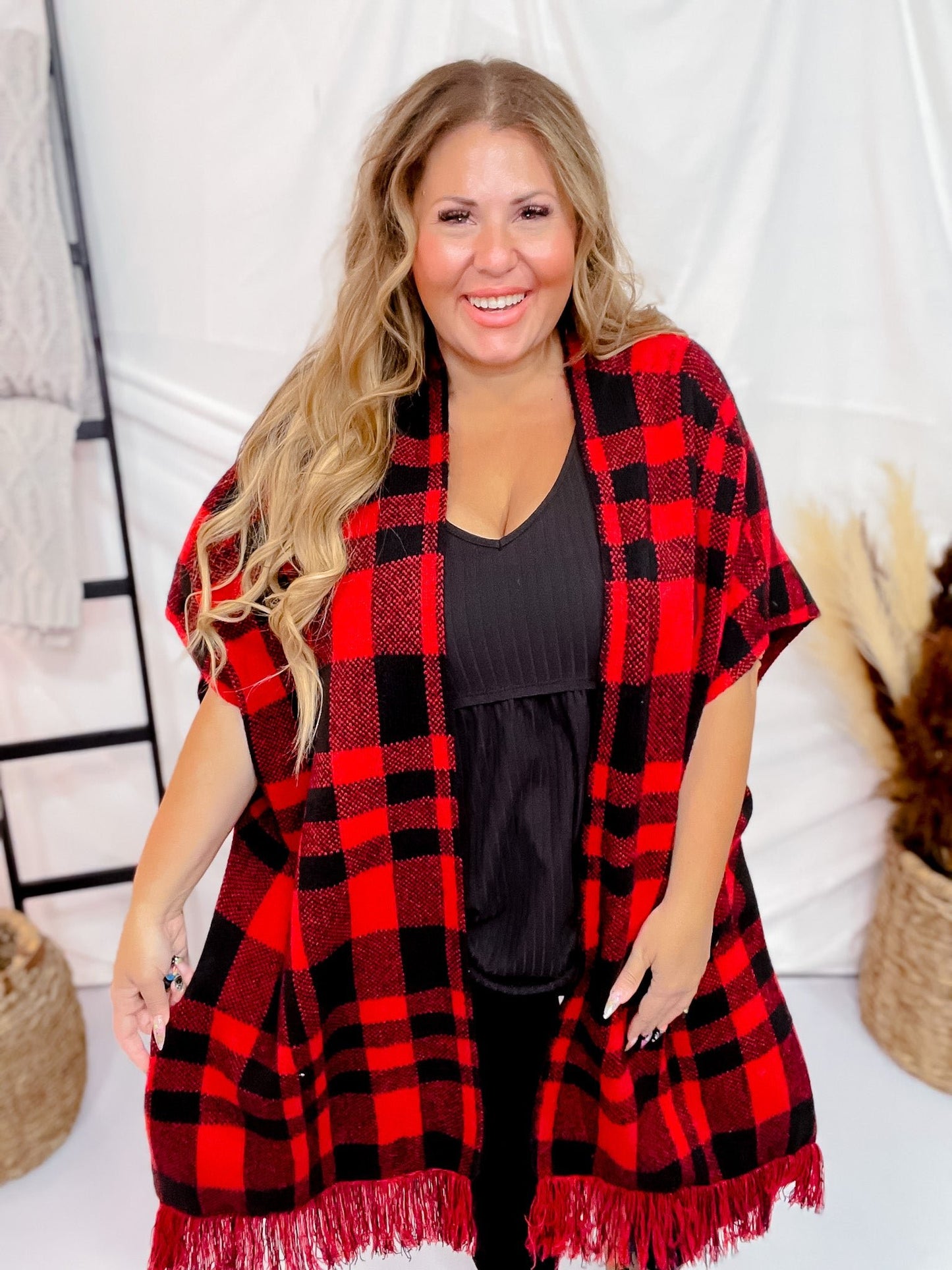 Red & Black Plaid Poncho - Whiskey Skies - KORI AMERICA