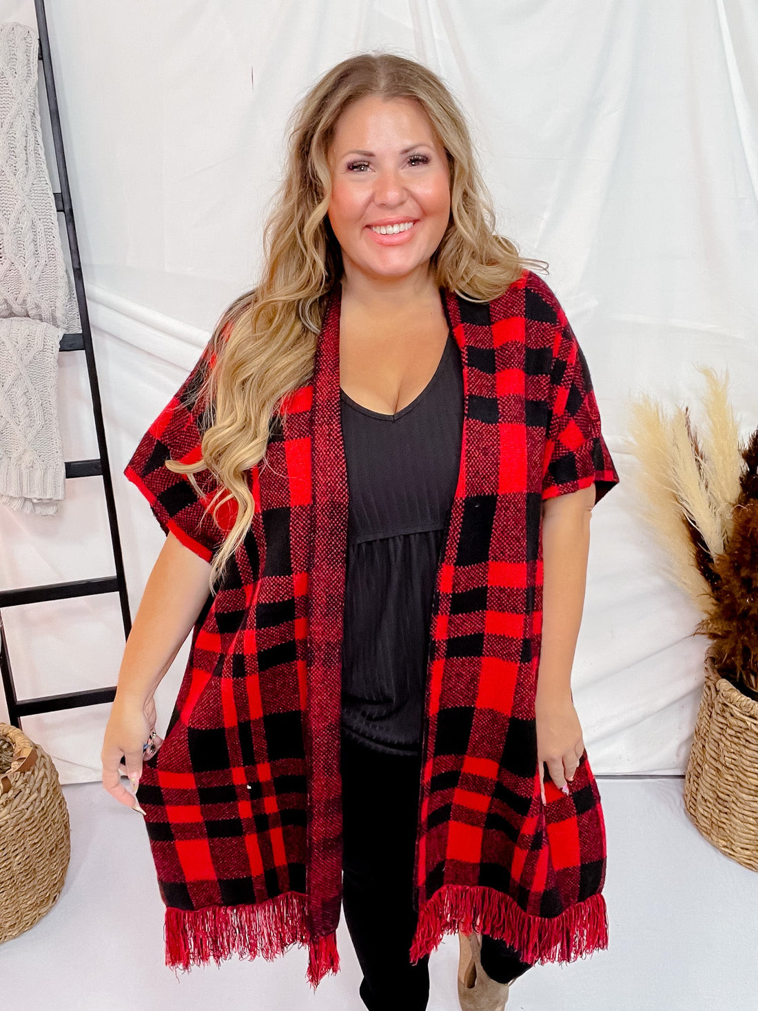 Red & Black Plaid Poncho - Whiskey Skies - KORI AMERICA