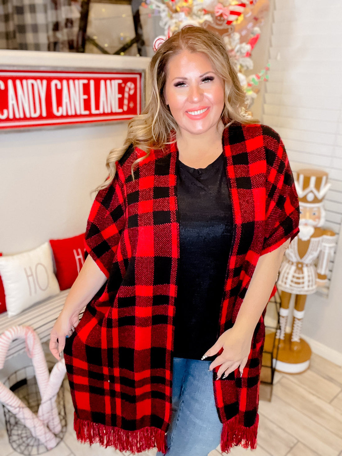 Red & Black Plaid Poncho - Whiskey Skies - KORI AMERICA