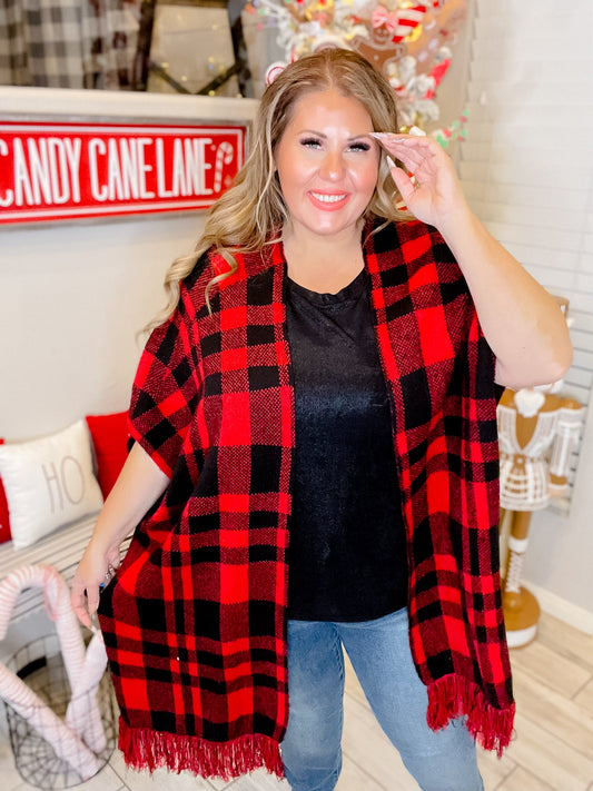 Red & Black Plaid Poncho - Whiskey Skies - KORI AMERICA