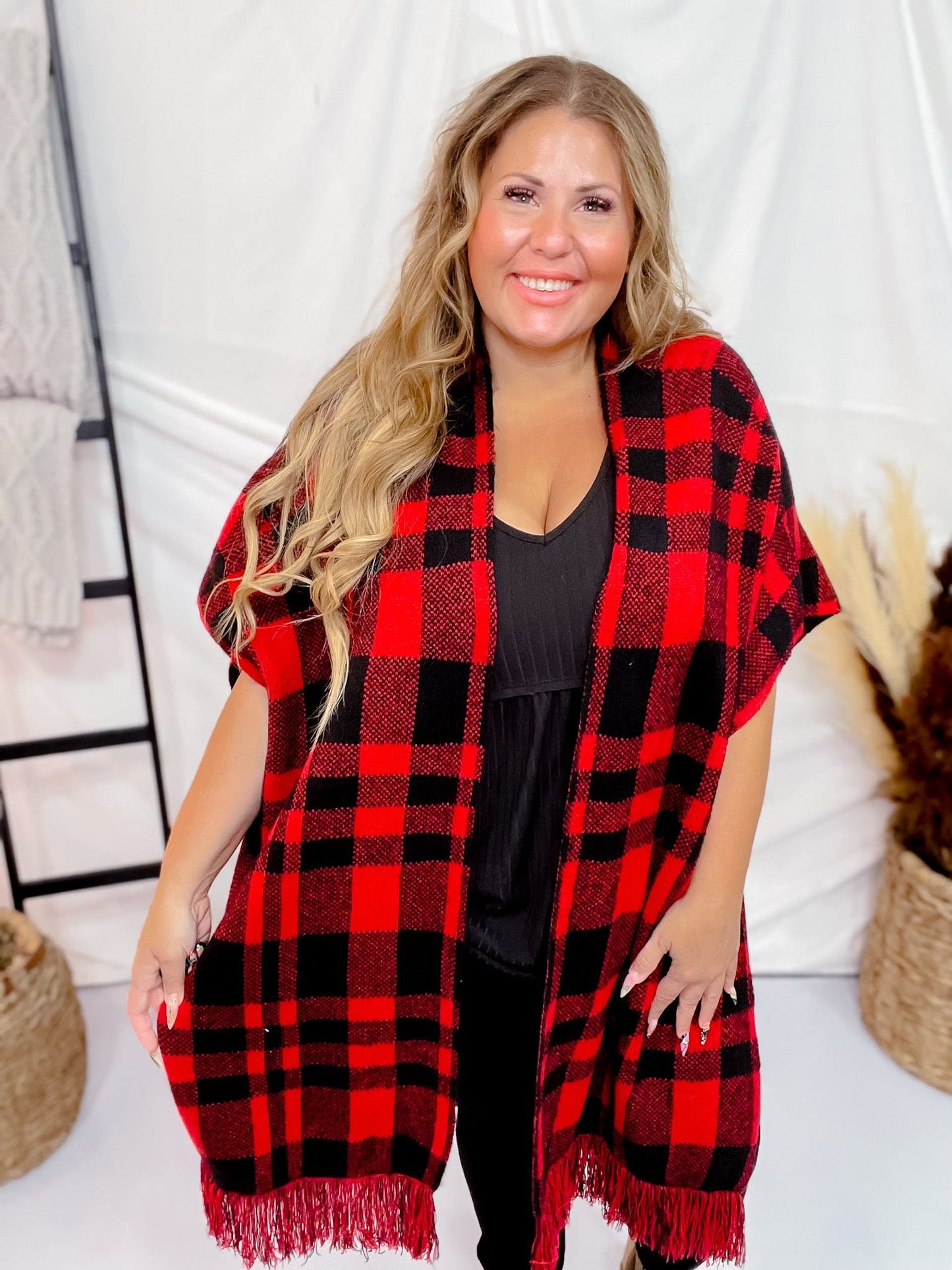 Red & Black Plaid Poncho - Whiskey Skies - KORI AMERICA