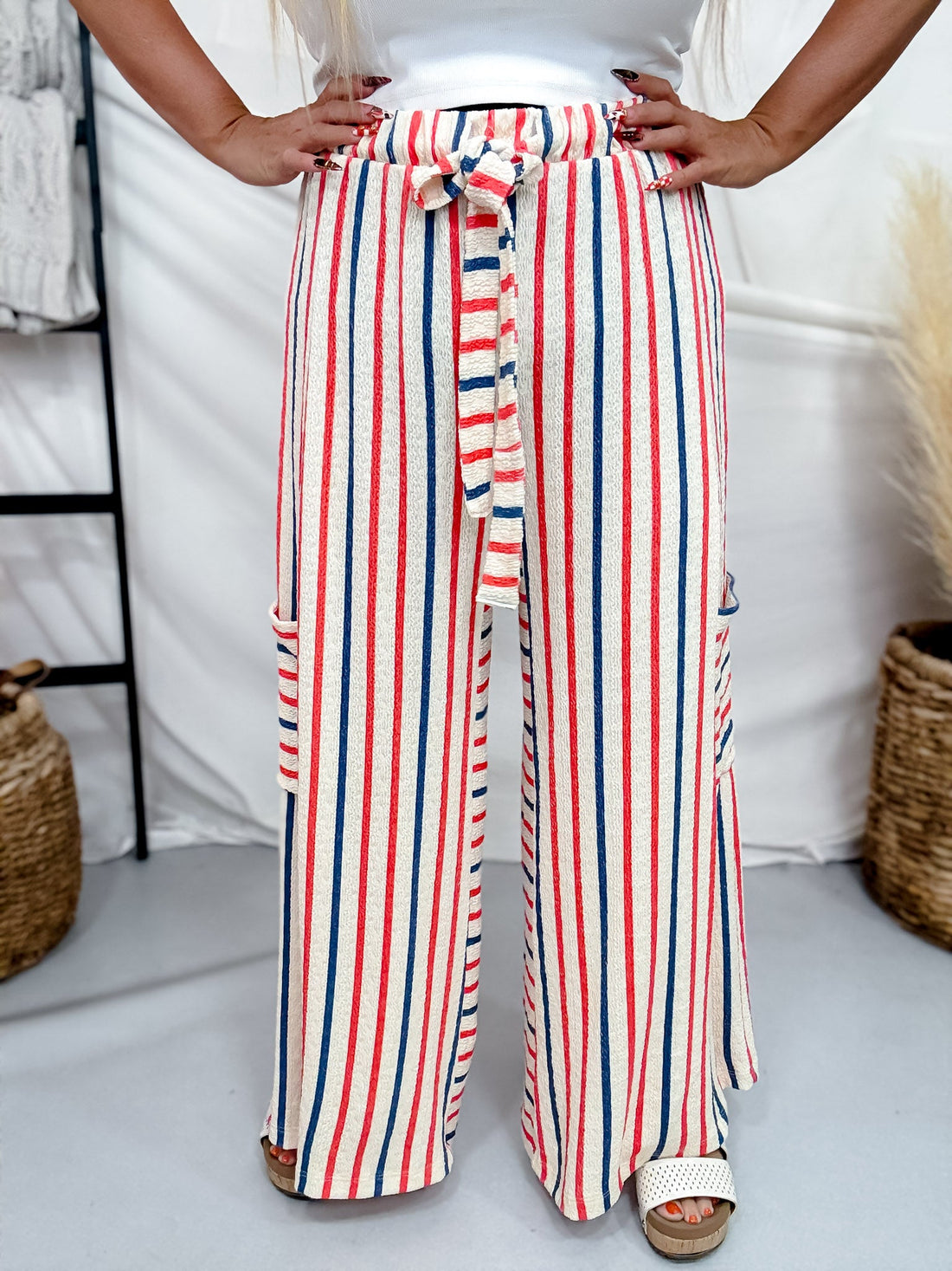 Red & Blue Striped Wide Leg Lounge Pants - Whiskey Skies - JADE BY JANE