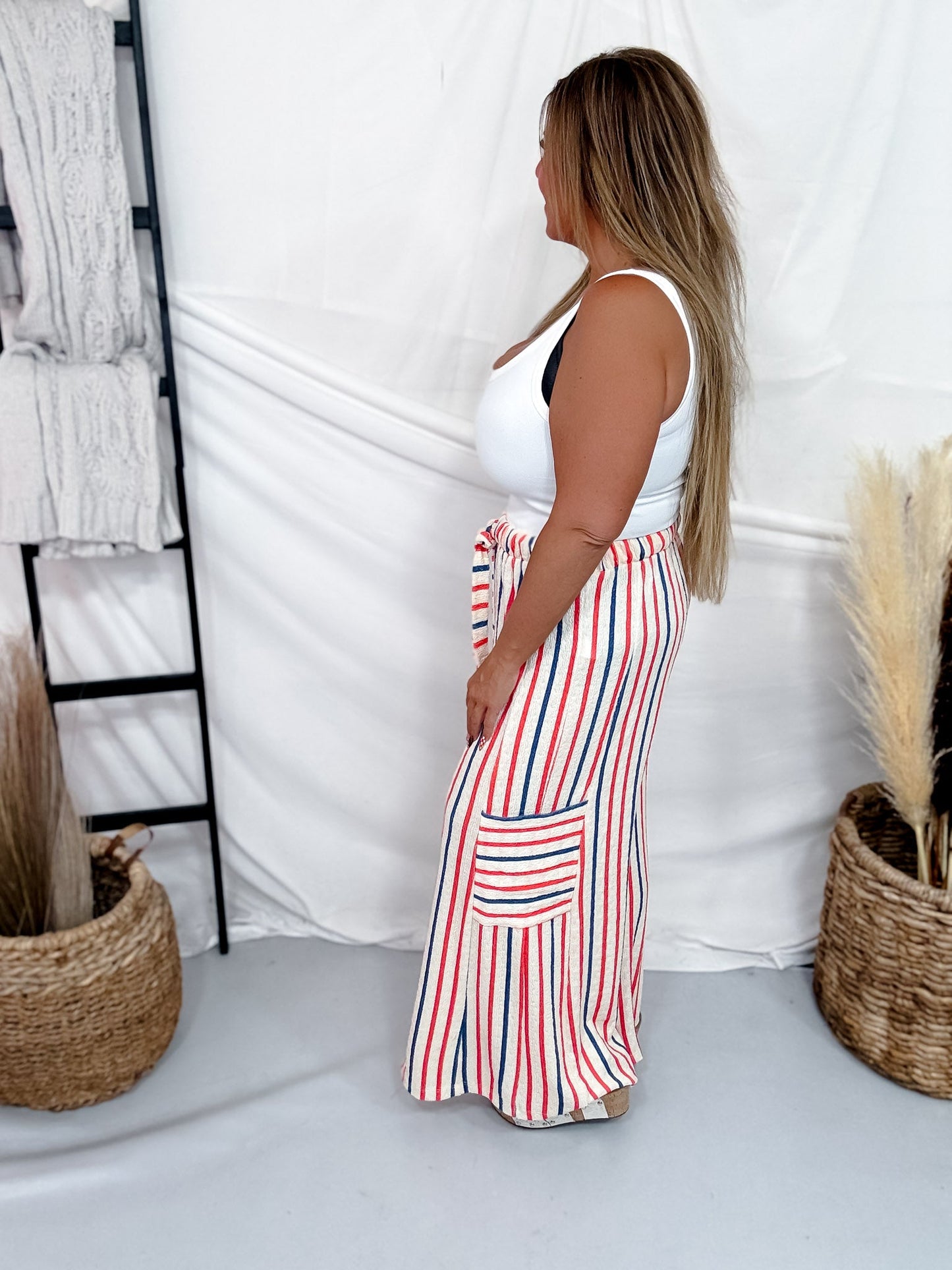 Red & Blue Striped Wide Leg Lounge Pants - Whiskey Skies - JADE BY JANE