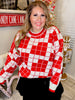 Red & Cream Oversized Checkered Knit Sweater - Whiskey Skies - GEEGEE