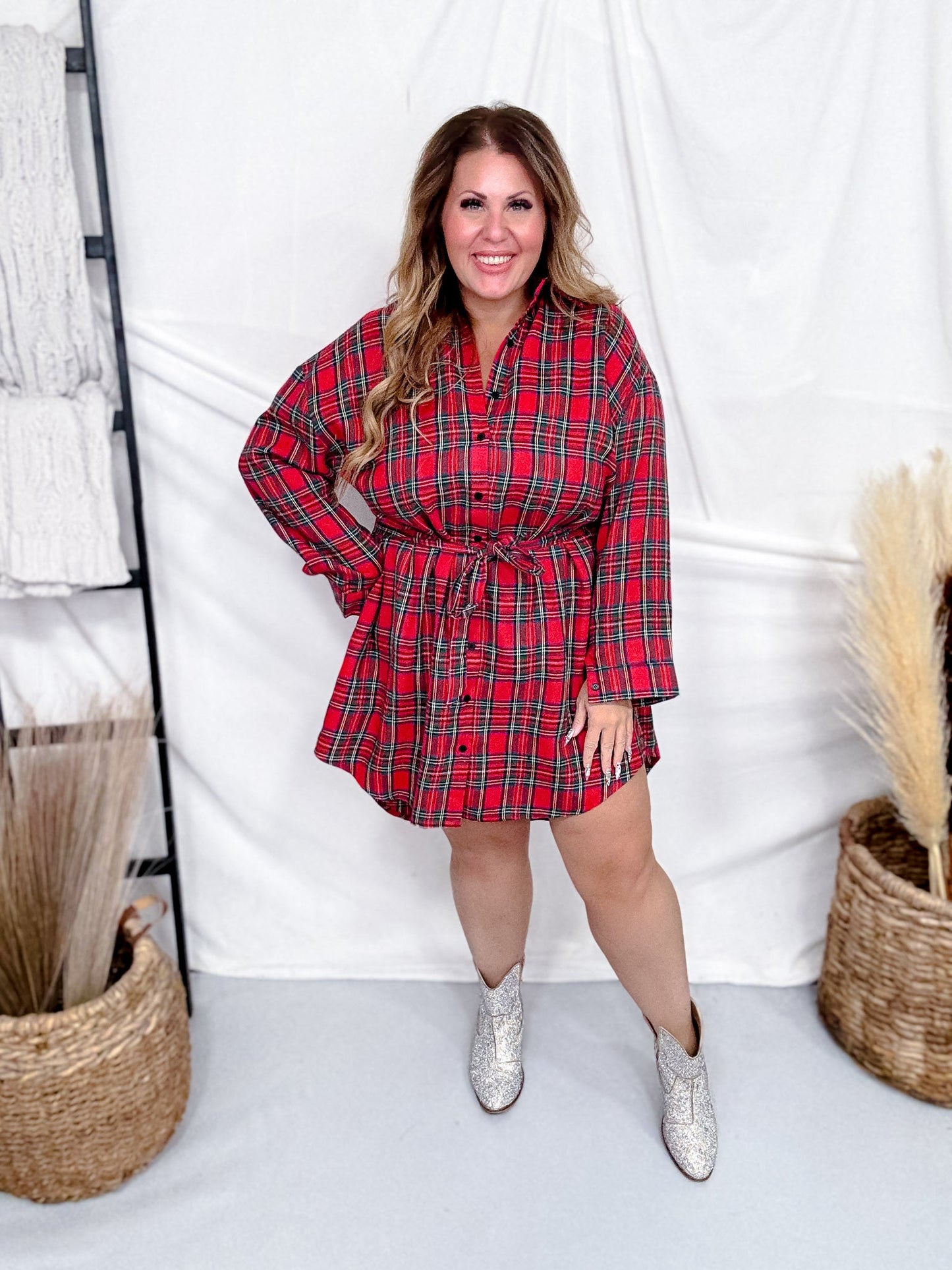 Red Flannel Shirt Dress - Whiskey Skies - SOUTHERN GRACE