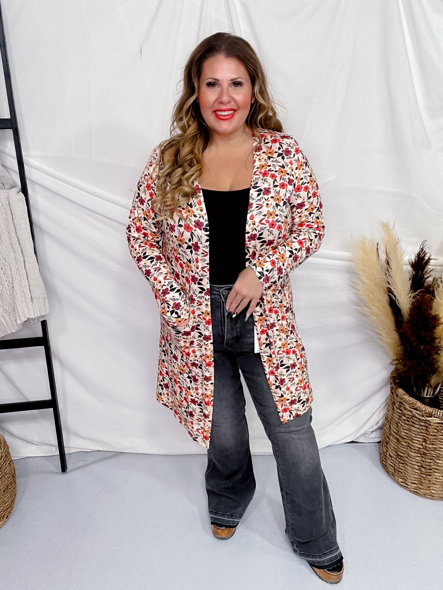 Red Floral Cardigan - Whiskey Skies - MICHELLE MAE