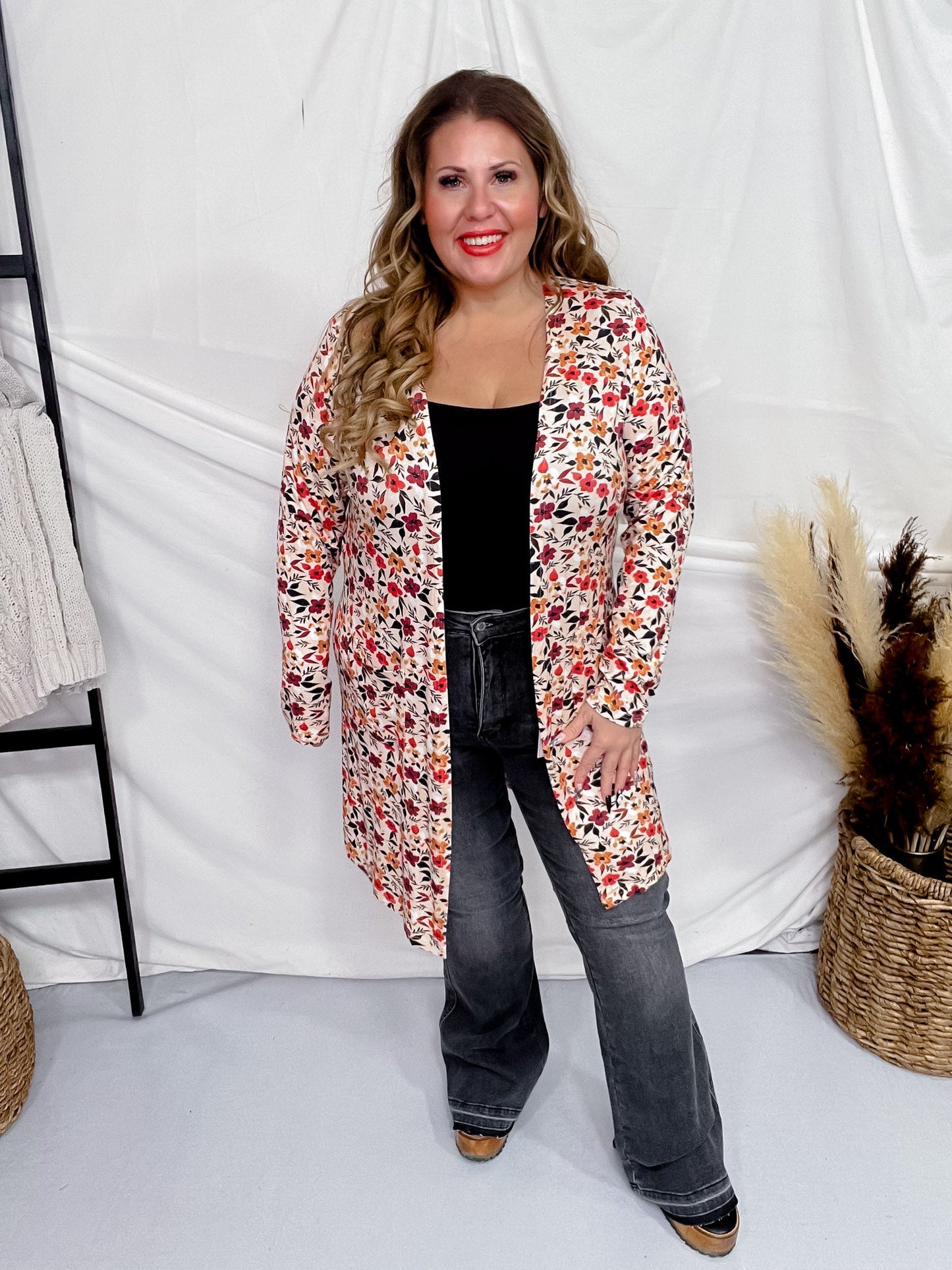 Red Floral Cardigan - Whiskey Skies - MICHELLE MAE