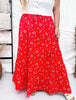 Red Floral Tiered Maxi Skirt - Whiskey Skies - POLAGRAM + BAEVELY