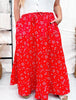 Red Floral Tiered Maxi Skirt - Whiskey Skies - POLAGRAM + BAEVELY