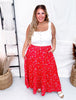 Red Floral Tiered Maxi Skirt - Whiskey Skies - POLAGRAM + BAEVELY