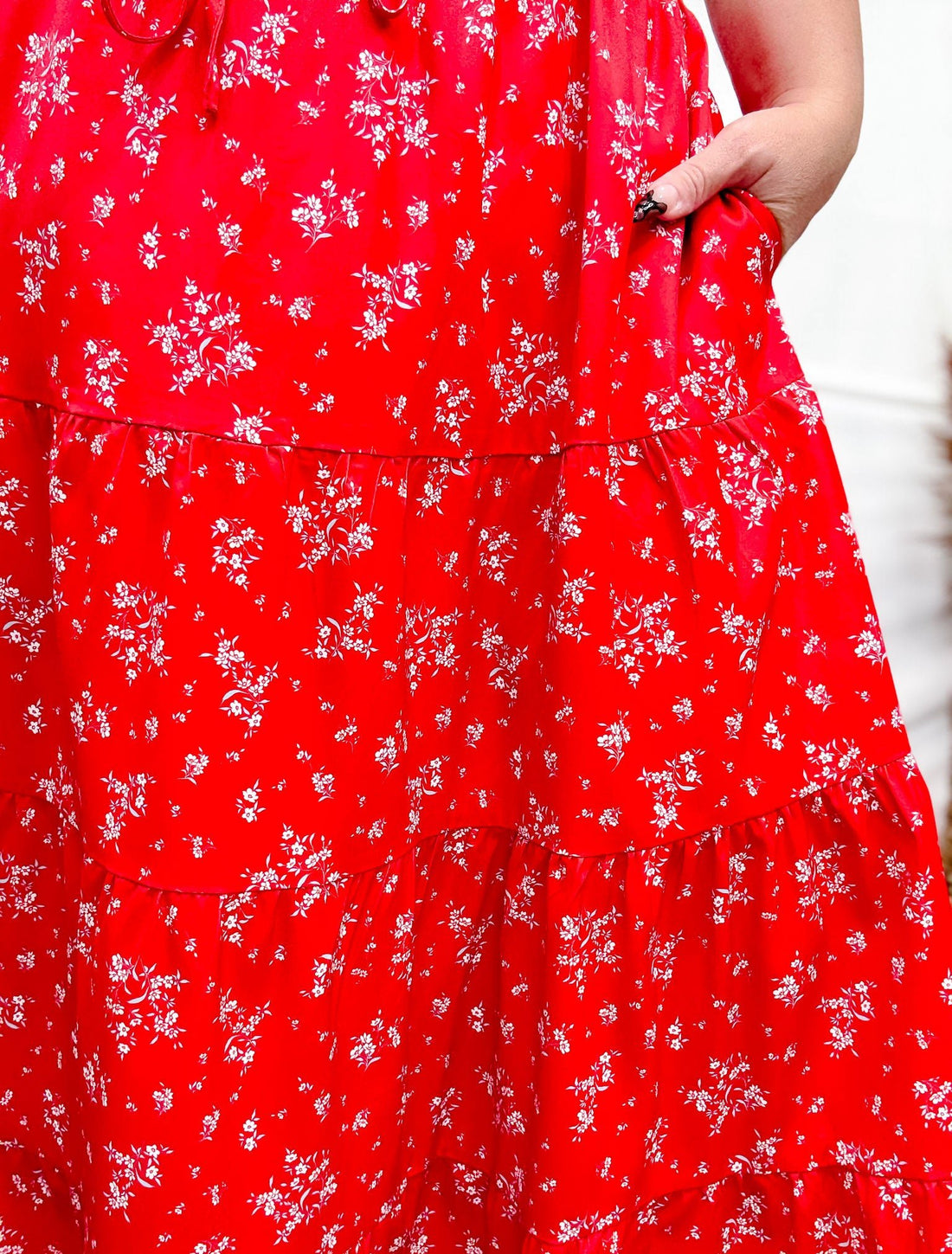 Red Floral Tiered Maxi Skirt - Whiskey Skies - POLAGRAM + BAEVELY